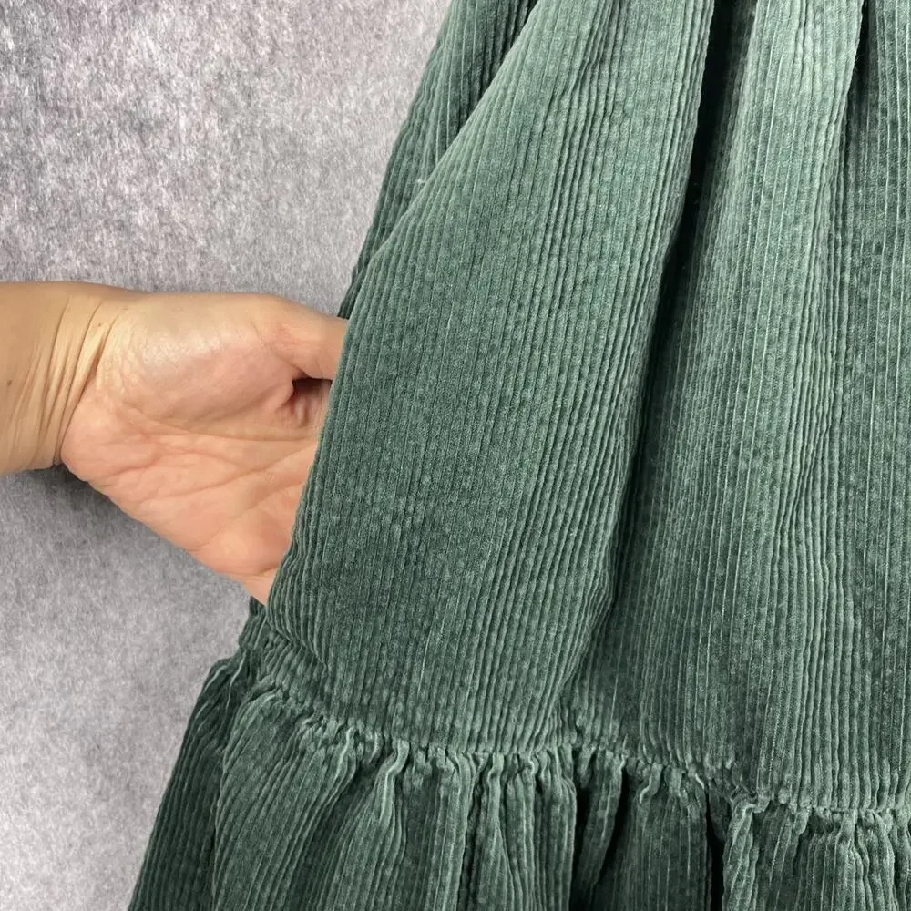 Madewell Corduroy Aidy Dress Womens 10 Green Square Neck Tiered Babydoll Holiday - Picture 9 of 14